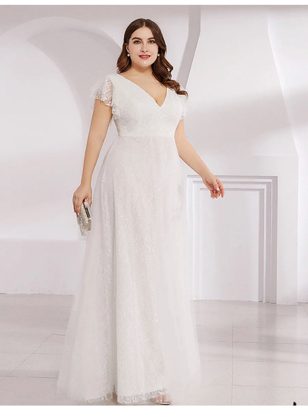 Elegant White Lace V-Neck A-Line Dress